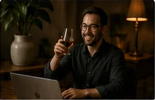 Host raising a glass during an intimate tasting