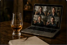 Whiskey glass arranged for a medium-sized online tasting